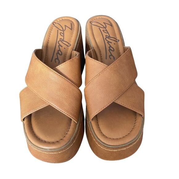 Zodiac Nessa Carmel Brown Flower Butterfly Slide Wedge Sandal size 8.5 - Picture 3 of 11